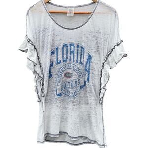 Florida Gators NCAA Gameday Couture thin ruffle white blue shirt Womans Small